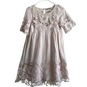 HOLDING HORSES Blush Lace-Trim Babydoll Dress Size 6 Boho Summer Beach